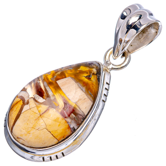 Teardrop mookaite pendant with .925 sterling silver frame, warm amber swirls