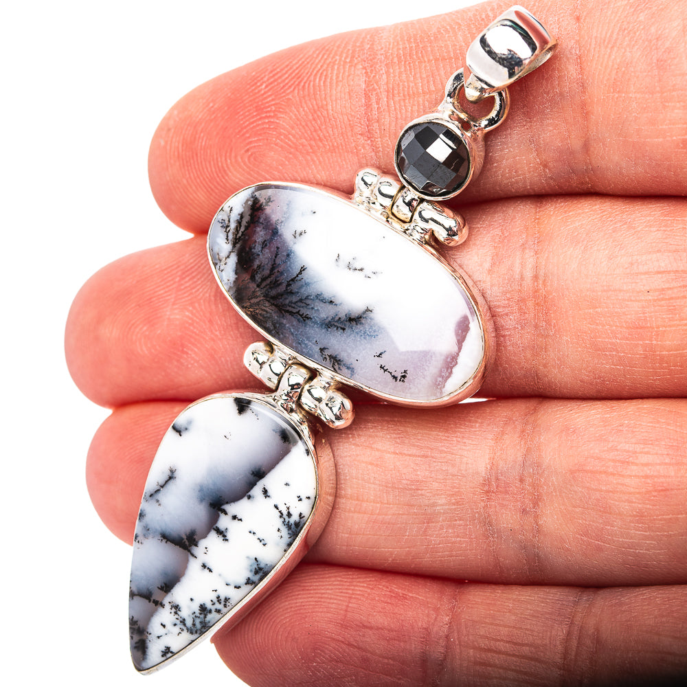 Premium Dendritic Opal, Black Spinel Pendant 2 5/8" (.925 Sterling Silver)