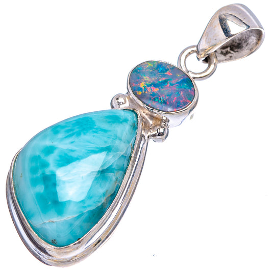 Sterling silver opal and blue teardrop pendant with top bail