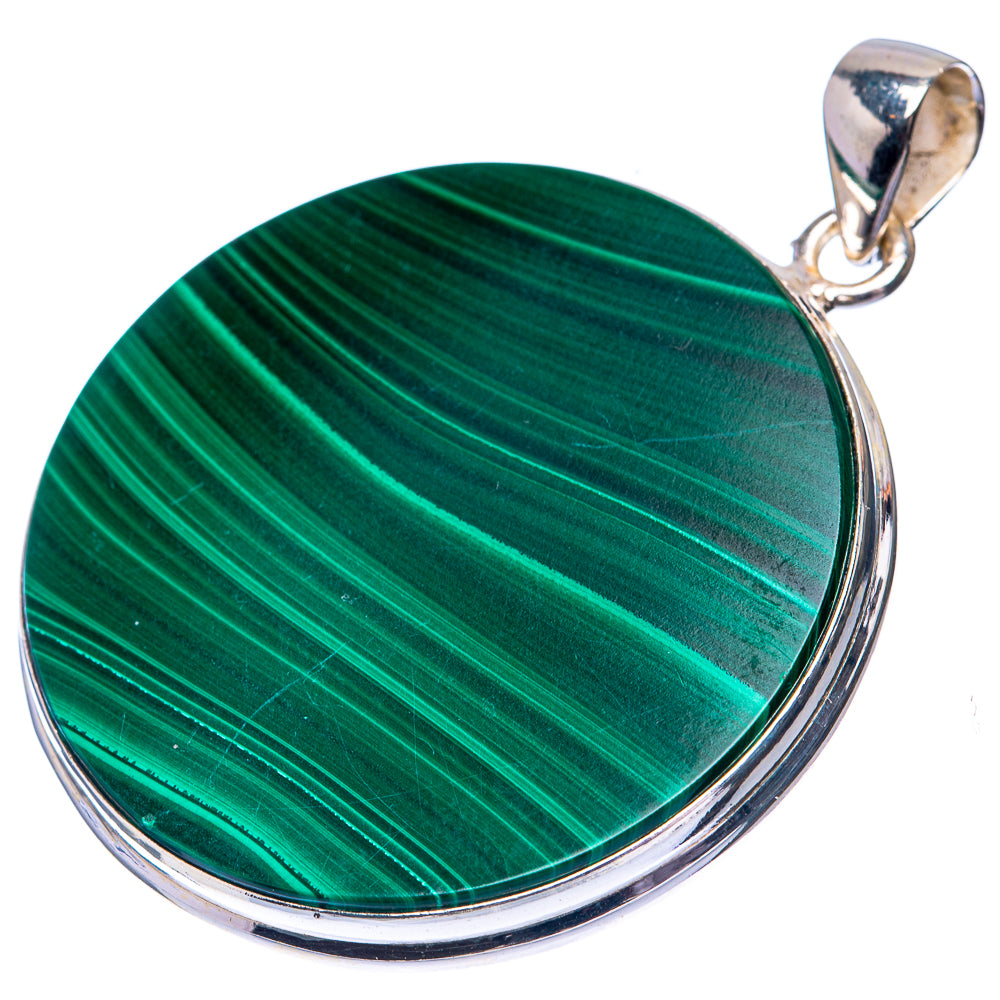 Malachite Coin 925 Sterling Silver Pendant 1 7/8" (925 Sterling Silver) PD38626