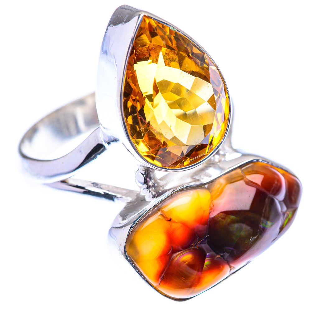 Large Mexican Fire Agate, Citrine 925 Sterling Silver Ring Size 11 (925 Sterling Silver) RING140408