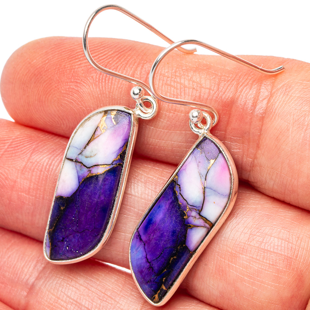 Purple Dahlia Mohave Turquoise Earrings 1 5/8" (.925 Sterling Silver)