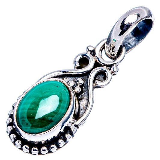 Sterling silver malachite oval drop pendant, ornate frame and open bail