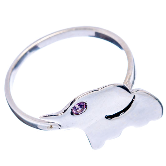 Elephant profile ring in .925 sterling silver with single amethyst purple gemstone