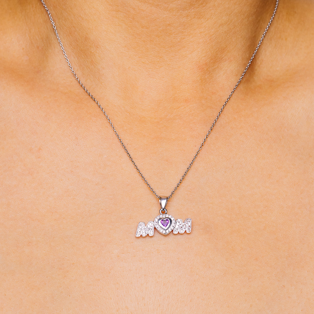 Amethyst Mom Necklace 18" (.925 Sterling Silver)