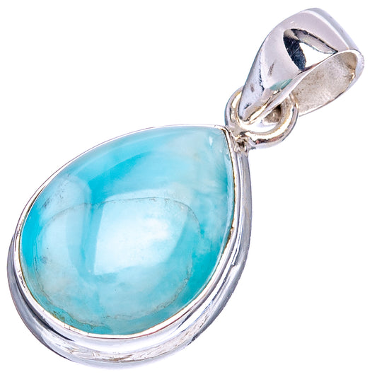 Sterling silver larimar teardrop pendant with hinged bail, light blue gemstone
