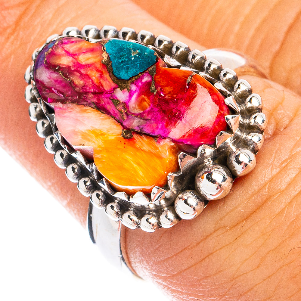 Kingman Pink Dahlia Turquoise Ring Size 6.75 (925 Sterling Silver) R8398