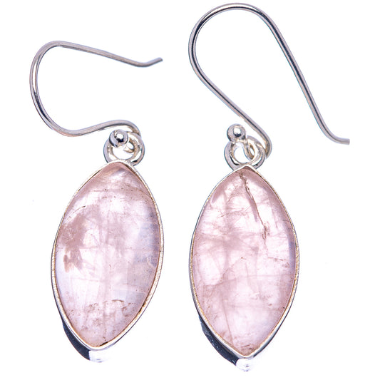 Pair of sterling silver rose quartz teardrop dangle earrings with fishhook backs