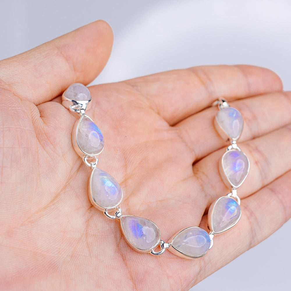 Rainbow Moonstone Bracelet 7 to 8" (.925 Sterling Silver)