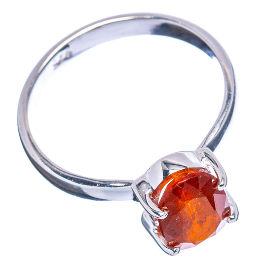 Sterling silver ring with orange oval faceted gemstone, side view, size 7