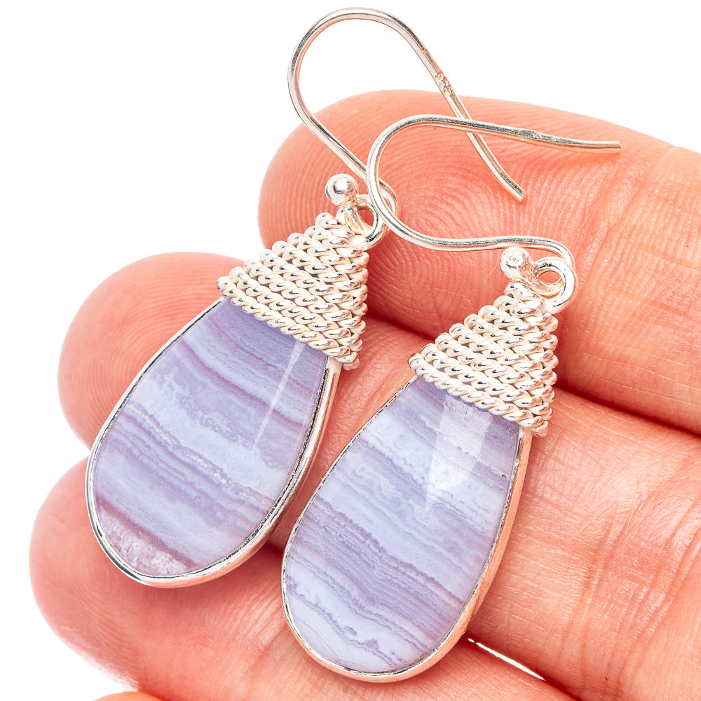 Blue Lace Agate Earrings 1 5/8" (925 Sterling Silver) E2289
