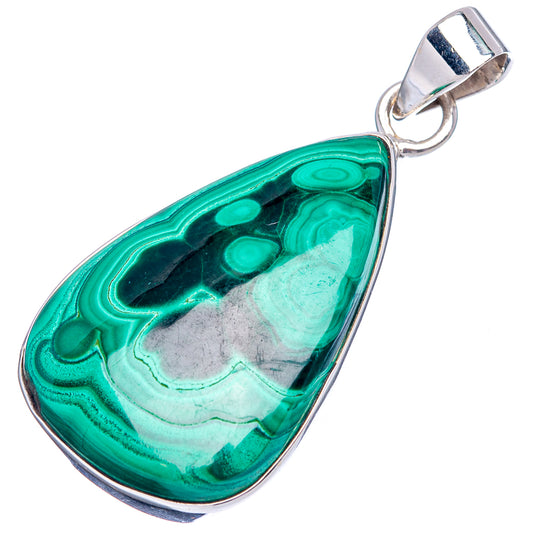 Malachite teardrop pendant in .925 sterling silver bezel with loop bail