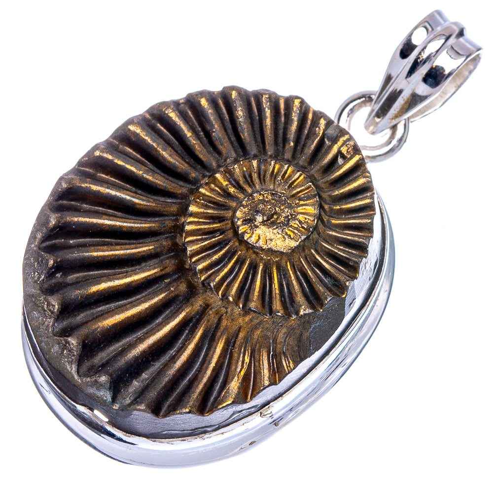 Rare Pyritized Ammonite Pendant 1 1/2" (925 Sterling Silver) P40572