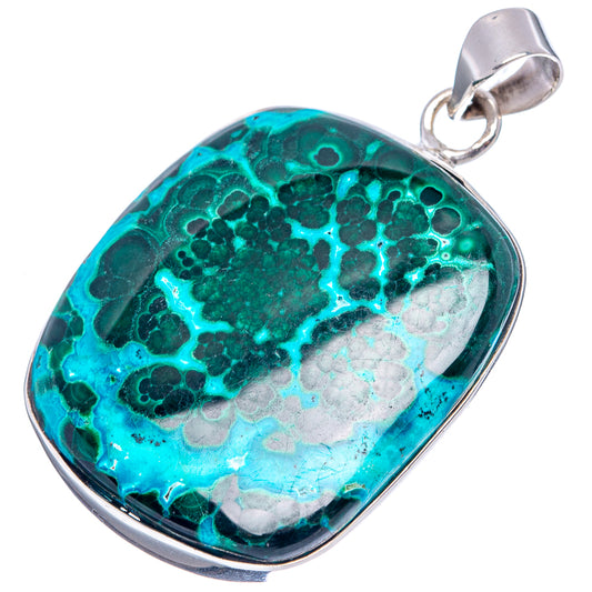 Sterling silver oval malachite-and-chrysocolla pendant with turquoise green cabochon