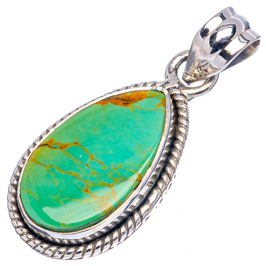 Sterling silver turquoise teardrop pendant with rope border and hinged bail, polished