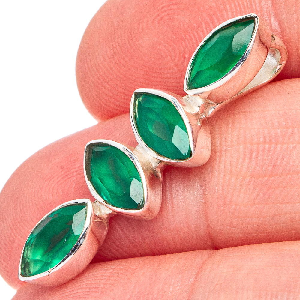 Green onyx oval pendant with teardrop bezel in 925 sterling silver setting