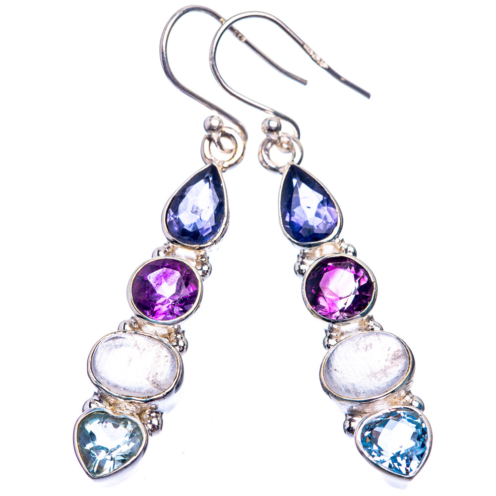 Rainbow Moonstone, Blue Topaz, Amethyst, Tanzanite Earrings 1 7/8" (925 Sterling Silver) E432440