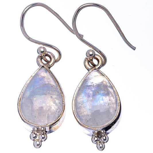 Sterling silver teardrop moonstone earrings, faceted pear-shaped stones on French hooks