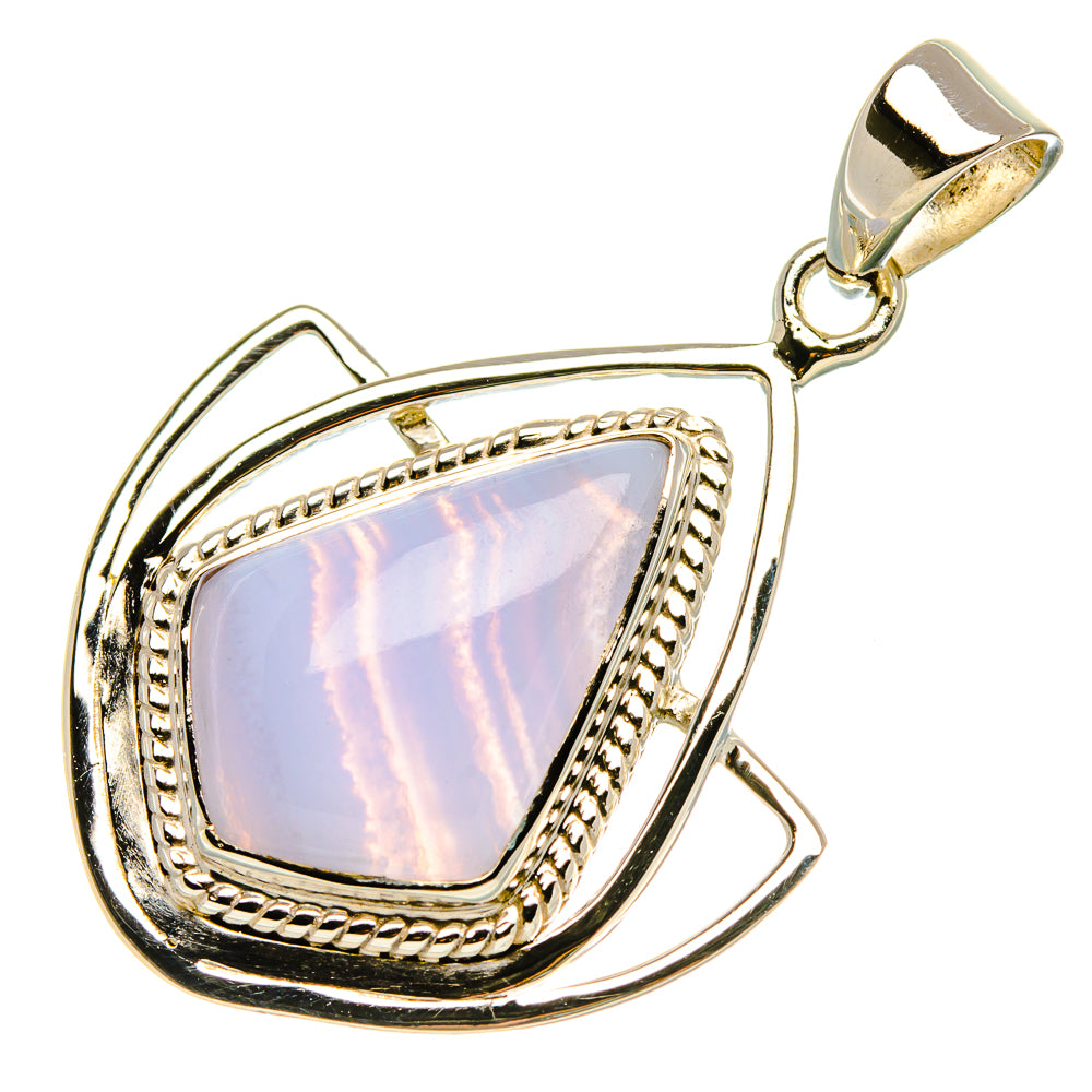 925 sterling silver teardrop pendant with blue lace agate and rope-trim bezel