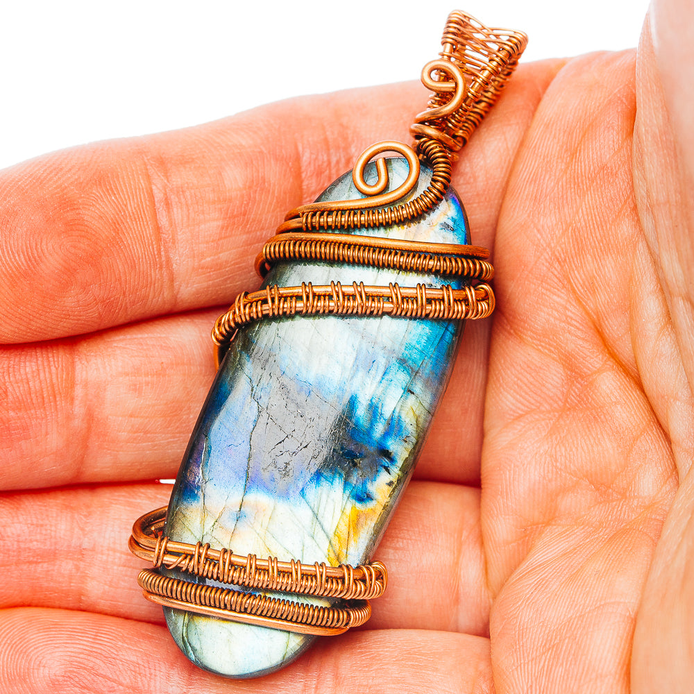 Spectrolite Wire Wrap Pendant 2 1/2" (Copper)