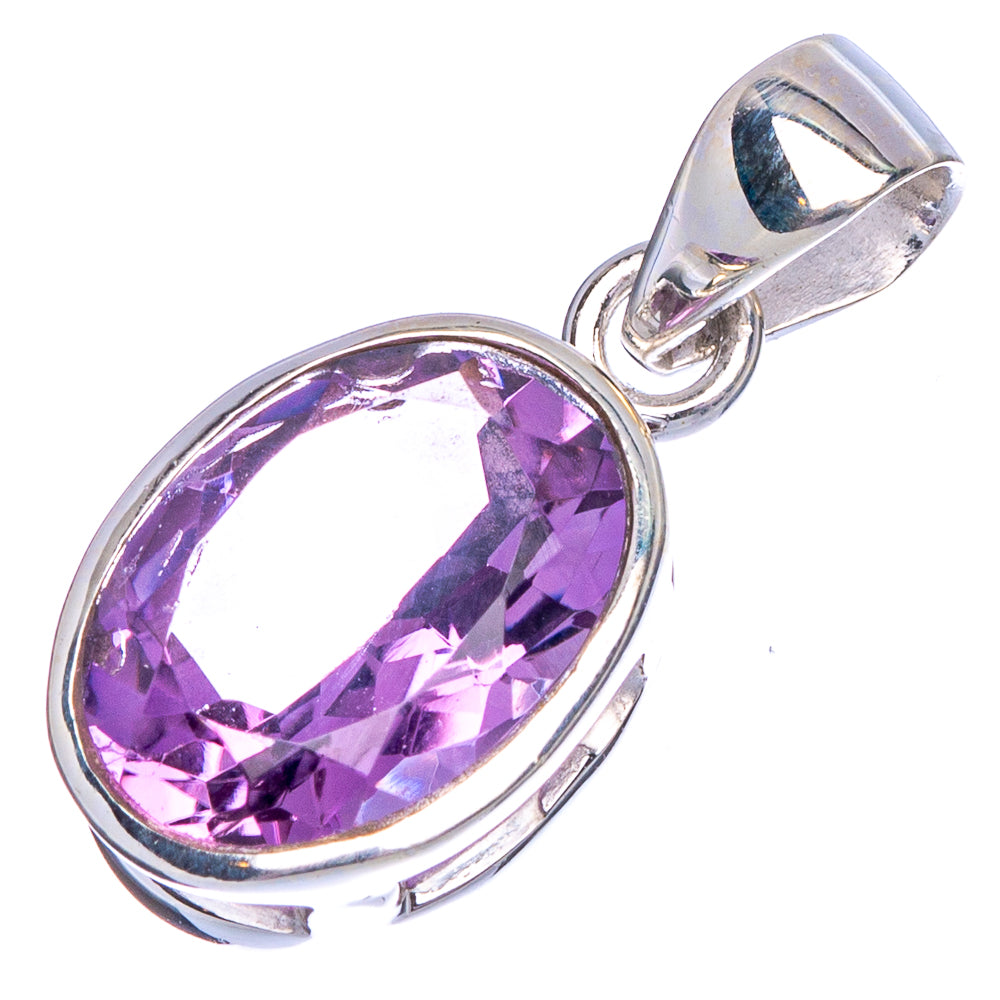 Sterling silver oval amethyst pendant with prong-set faceted gemstone