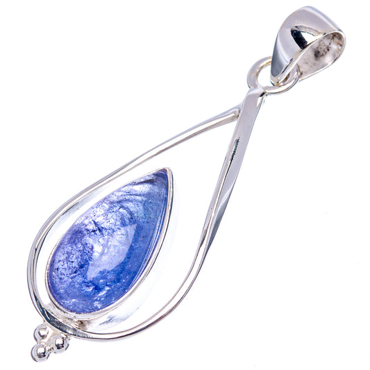 Sterling silver teardrop pendant with blue-purple stone, lifted loop bail and frame