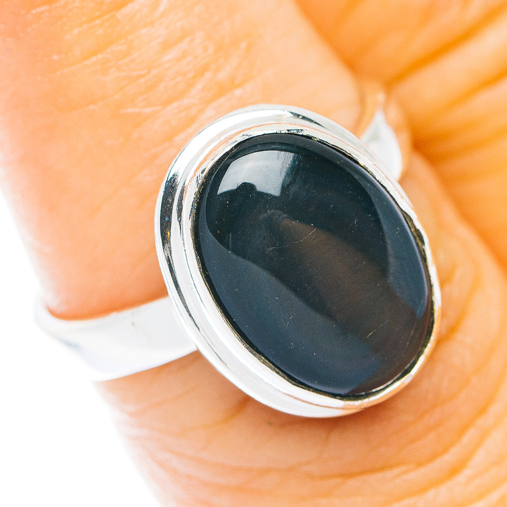 Black Sheen Obsidian Ring Size 6.75 (.925 Sterling Silver)