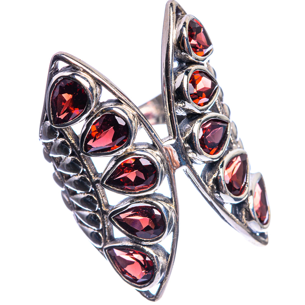 Large Garnet 925 Sterling Silver Ring Size 7.75