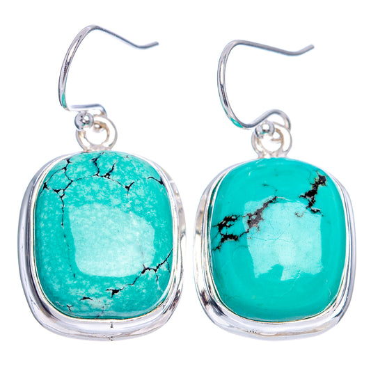 Turquoise oval cabochon drop earrings, .925 sterling silver frames, fishhook tops