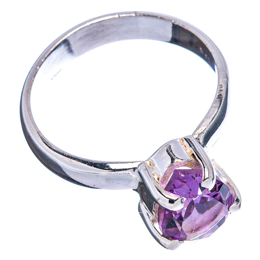 Sterling silver band with oval faceted amethyst and prong-set gemstone head
