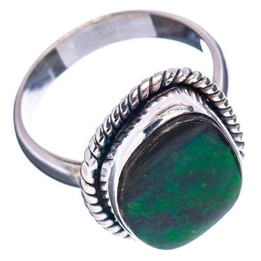 Oval green ammolite set in .925 sterling silver ring, size 8, braided oval bezel