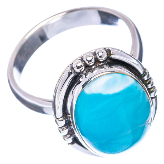 Sterling silver larimar ring with oval blue gemstone, ornate bezel detail