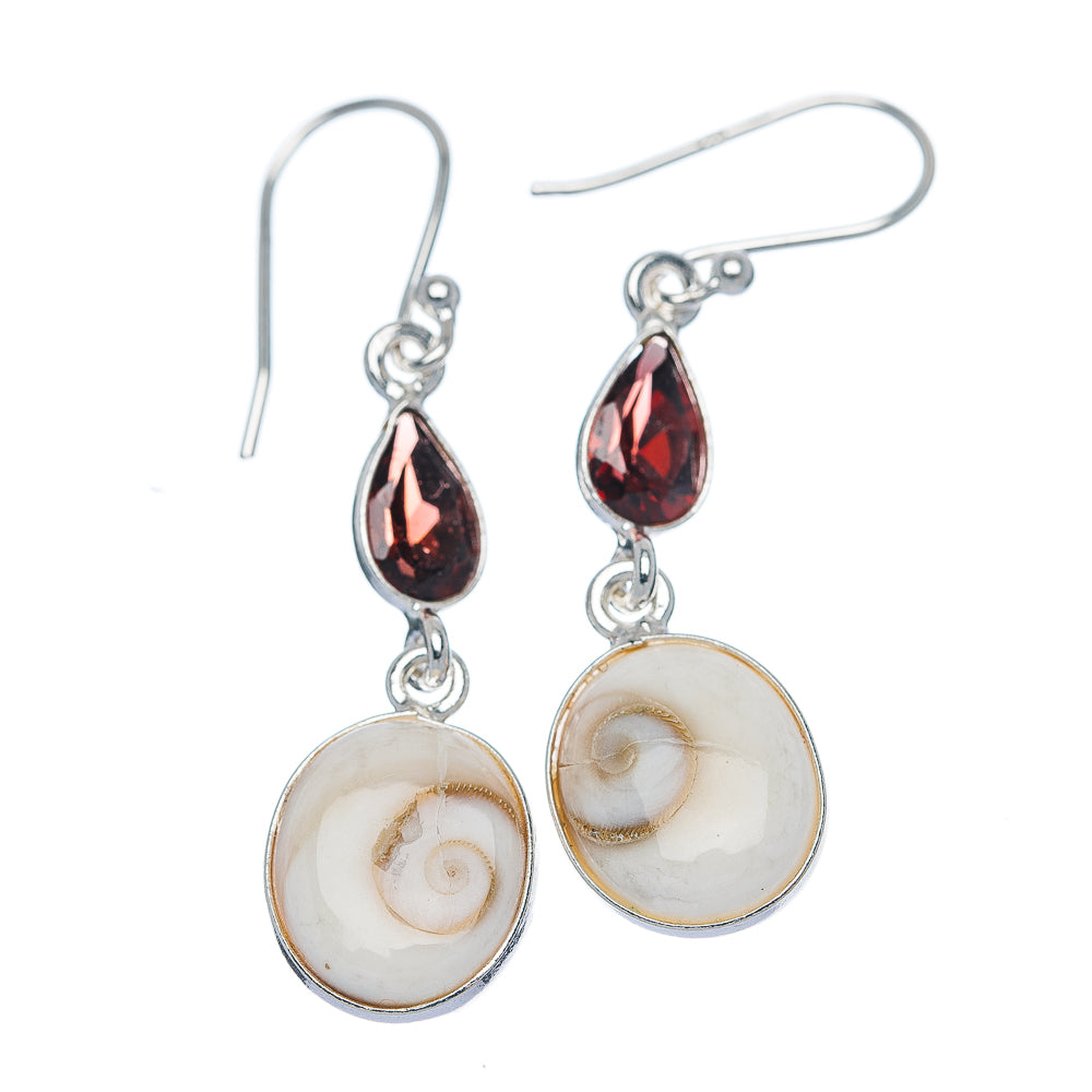 Shiva Eye, Garnet Earrings 1 1/2" (.925 Sterling Silver)