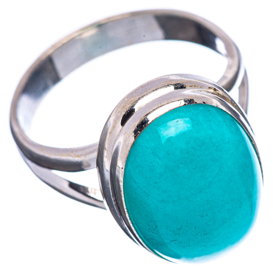 Oval turquoise amazonite ring in polished .925 sterling silver band, size 7.5