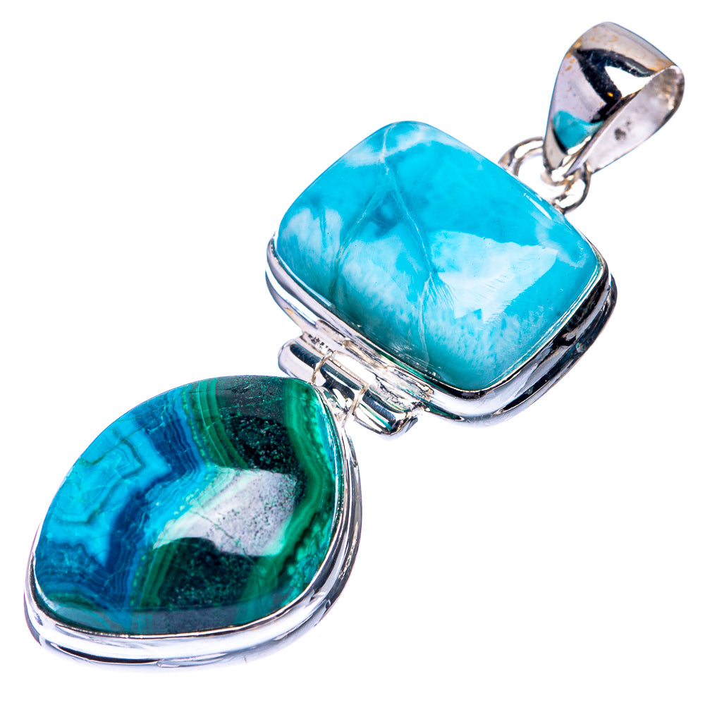 Larimar, Malachite In Chrysocolla Pendant 1 3/4" (925 Sterling Silver) P39256