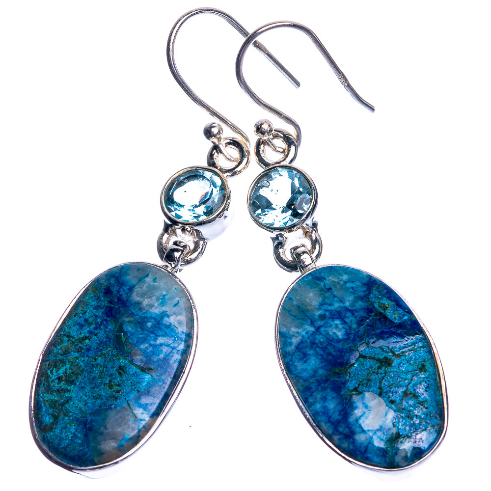 Azurite, Blue Topaz 925 Sterling Silver Earrings 2"