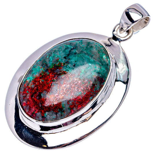 Sterling silver oval pendant with green, red Sonora Sunrise stone and hanging bail