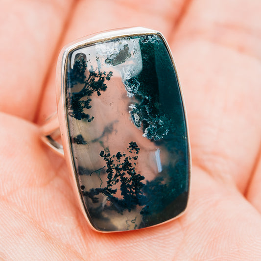 Premium Green Moss Agate Ring Size 7.5 (.925 Sterling Silver)