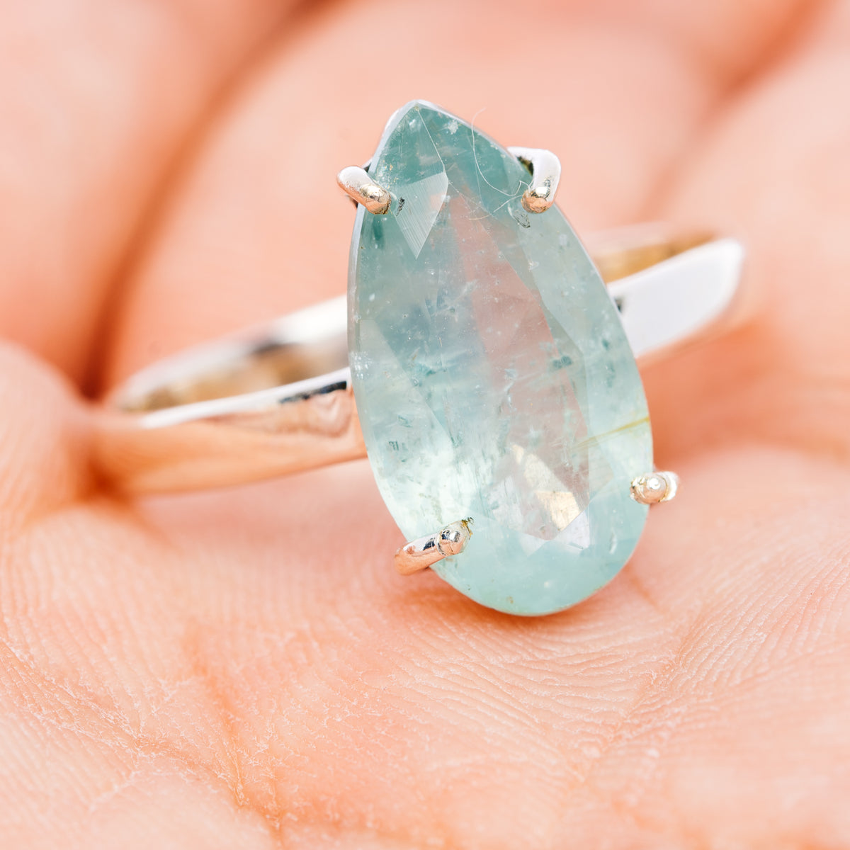 Faceted Paraiba Kyanite Ring Size 9.5 (.925 Sterling Silver)