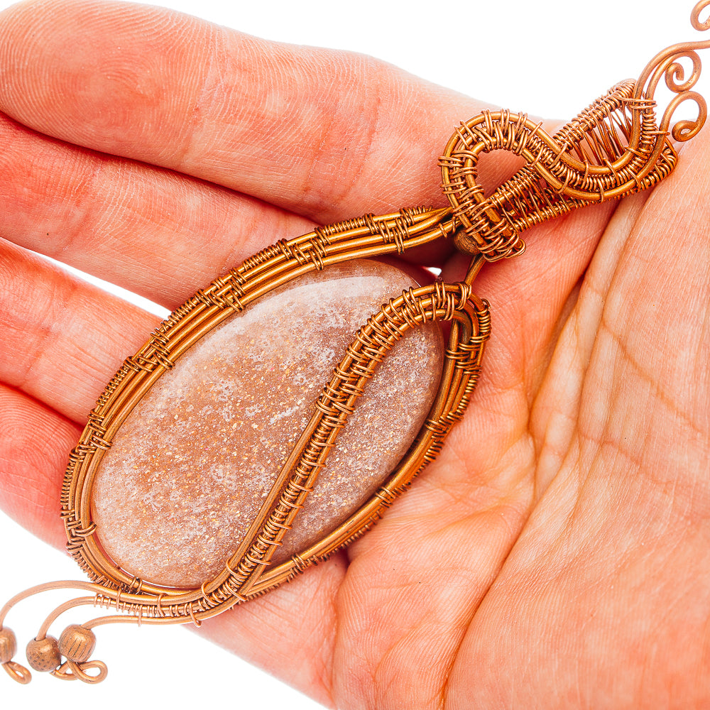 Sunstone Wire Wrap Pendant 4 3/8" (Copper)