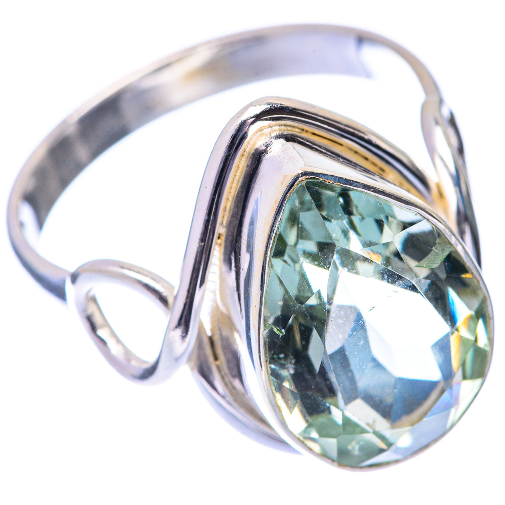 Faceted Green Amethyst Ring Size 10.25 (925 Sterling Silver) R140910