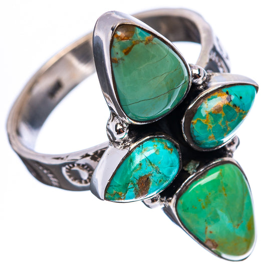 Turquoise oval teardrop stone ring in sterling silver, scalloped bezel mounts