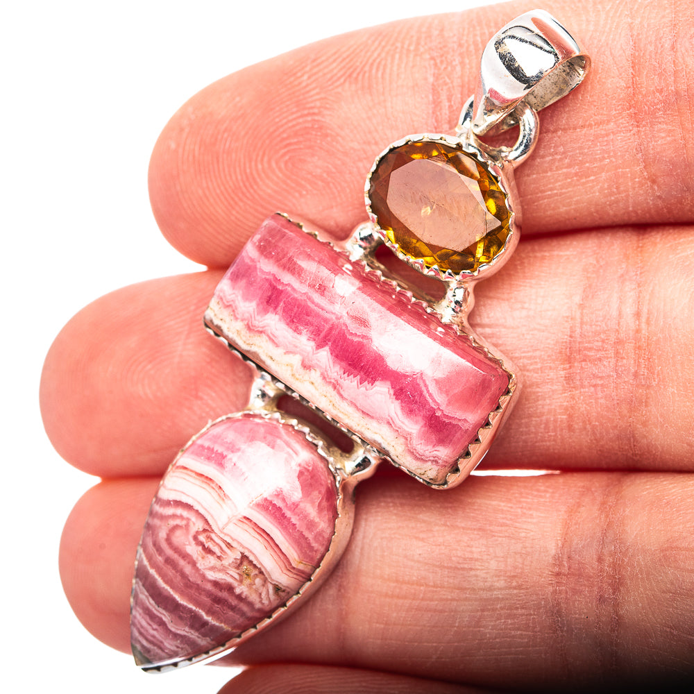 Premium Rhodochrosite, Citrine Pendant 2 1/8" (.925 Sterling Silver)