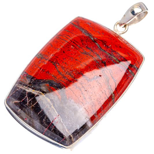 Red jasper pendant with .925 sterling silver bezel and bail, rectangular cushion shape