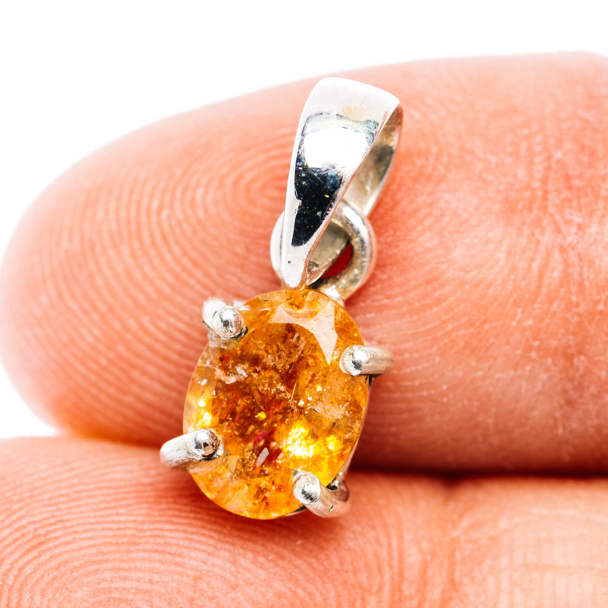 Faceted Confetti Sunstone Pendant 3/4" (.925 Sterling Silver)