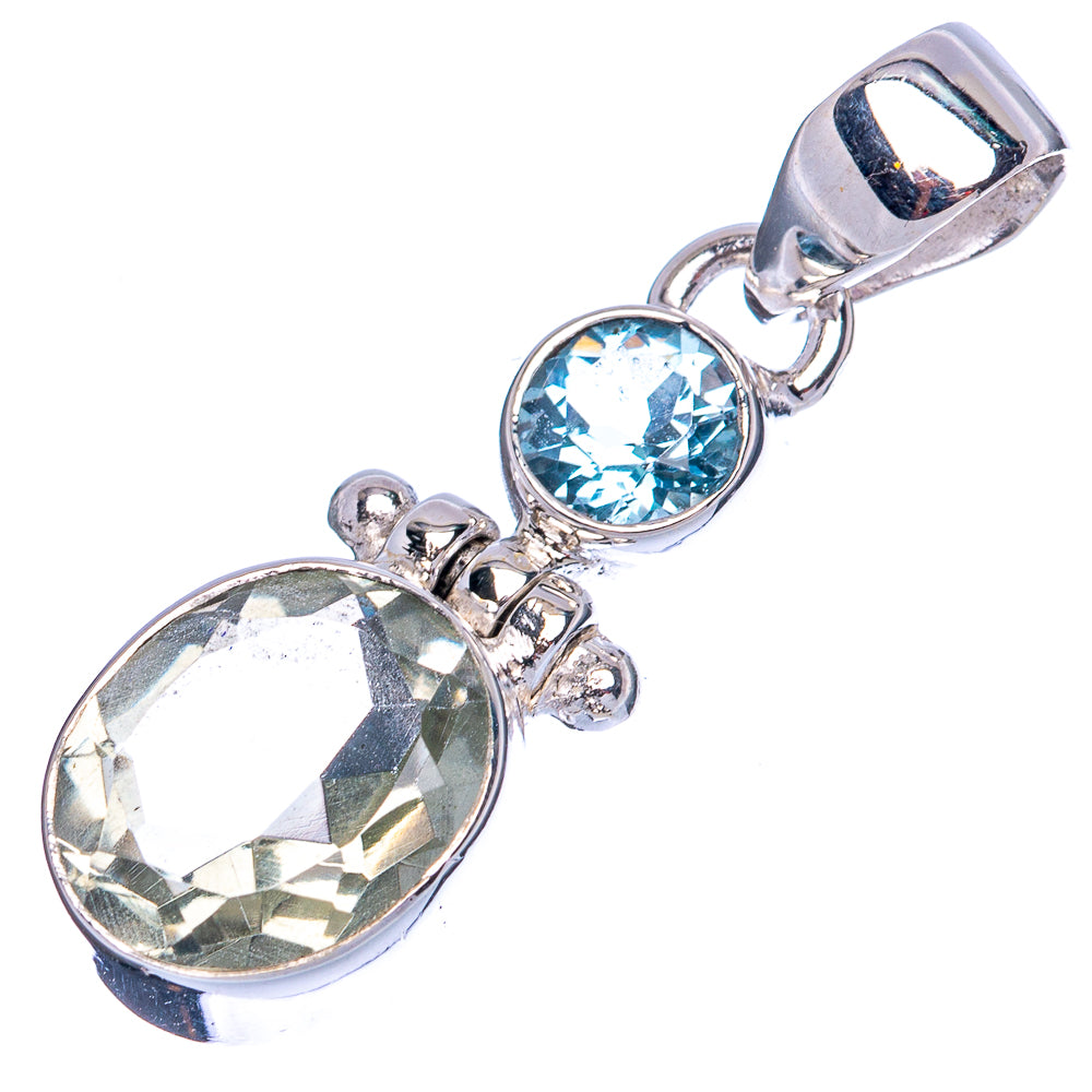 White Quartz, Blue Topaz Pendant 1 3/8" (925 Sterling Silver) P42095