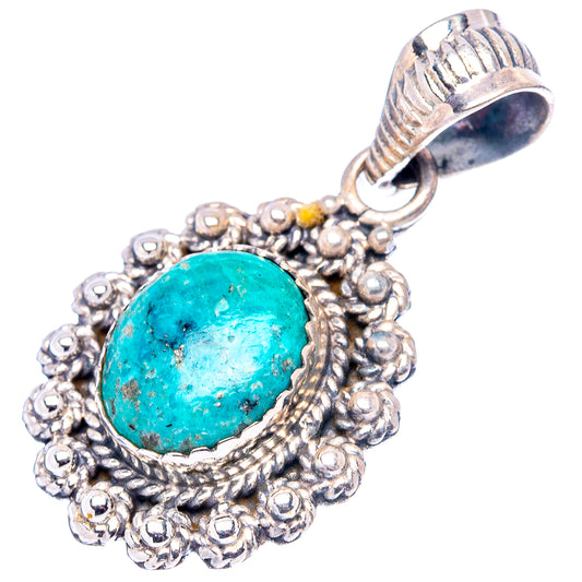 Turquoise oval pendant with detailed rope-style .925 sterling silver frame and bail