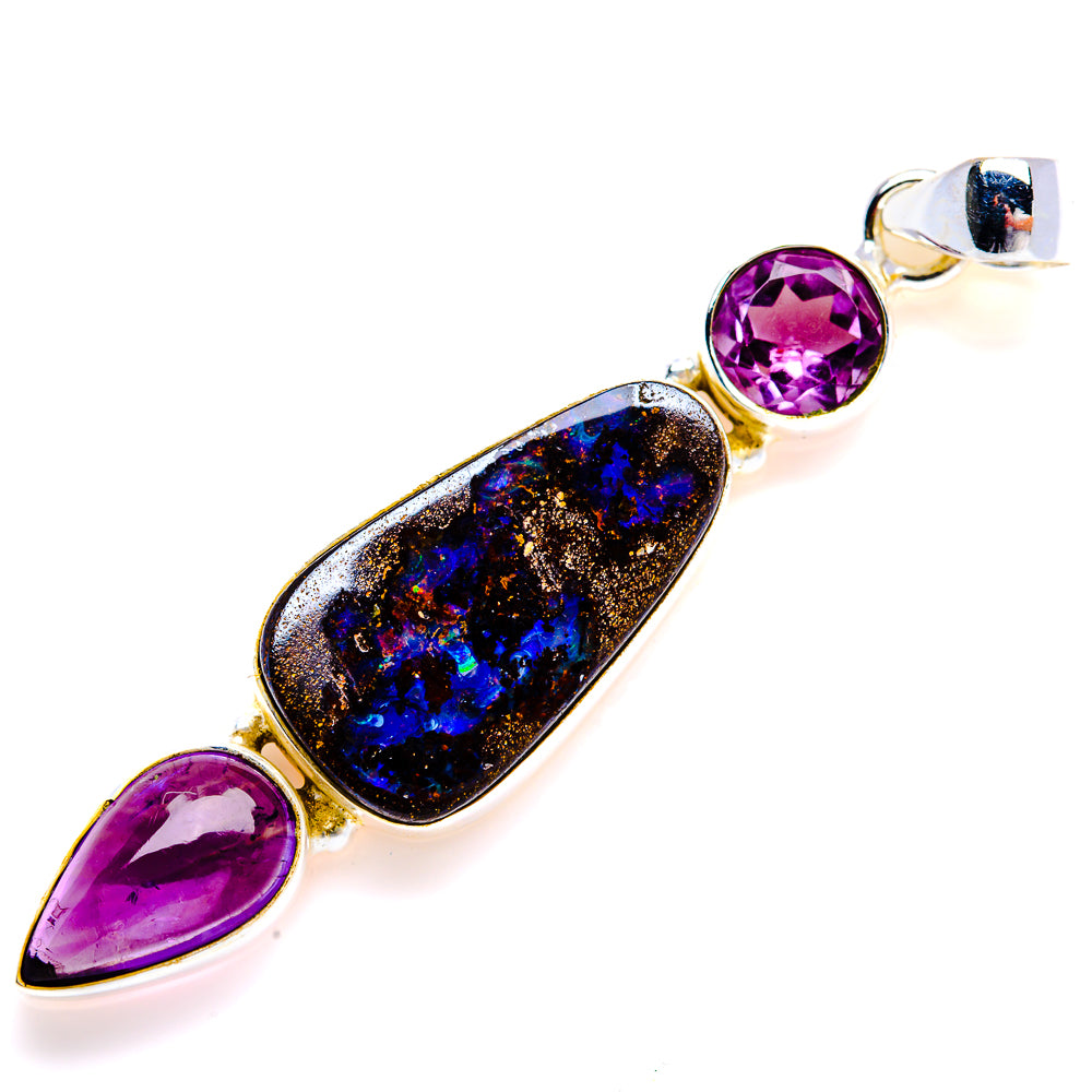 Australian Boulder Opal, Amethyst Pendant 2 1/2" (925 Sterling Silver) PD38144