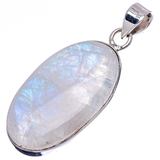 Oval opal-like moonstone pendant with .925 sterling silver bail and hinge, shimmering