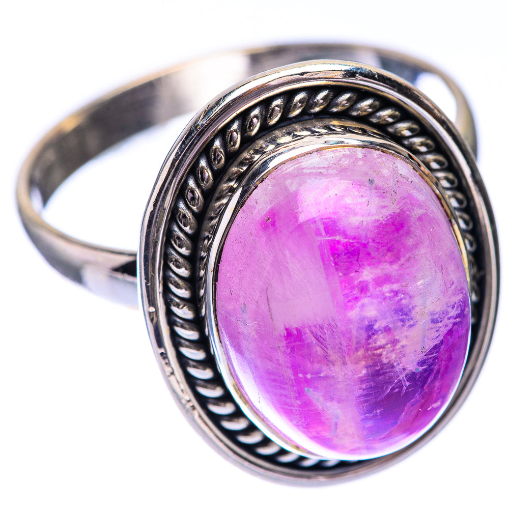 Sterling silver pink moonstone ring with oval bezel, size 11.25